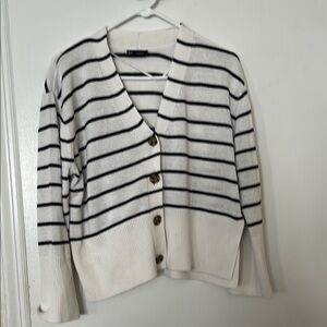 GAP White and Navy Striped Cardigan Sweater